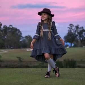 Fall High Low Heavy Cotton Dress. French Terry Cotton Gray Dress. Size 6